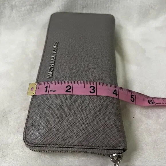 Michael Kors Large Pebbled Leather Continental Wallet Grey Zip Around